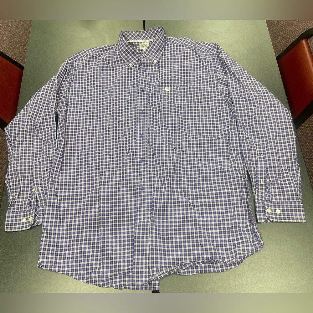 Cinch Mens Purple Checkered 100% Cotton Long Sleeve Button Down Shirt XL